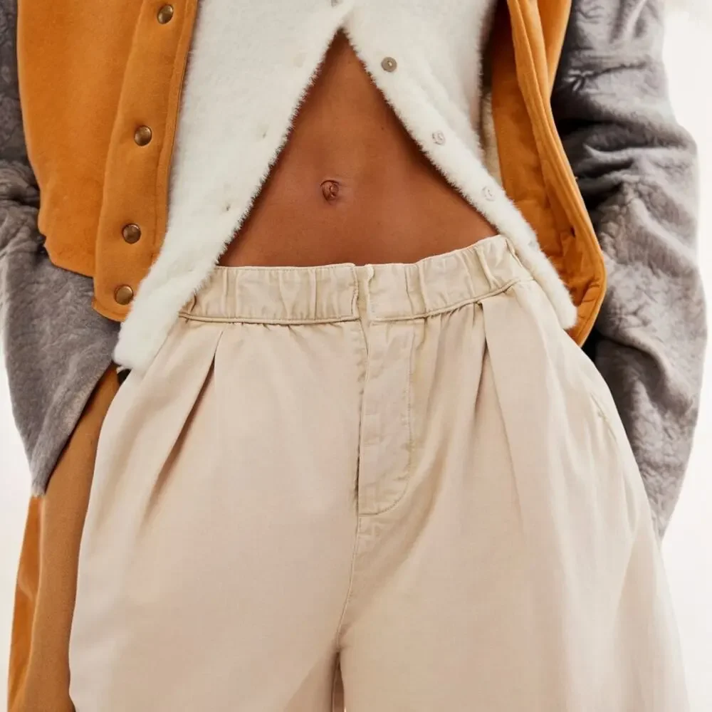 Free People After Love Cuff Tan Baggy Pants - Size L